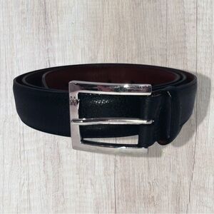 Cole Haan Edge Pebble Black Leather Belt Silver-Toned Brass Buckle A09021 Sz 42